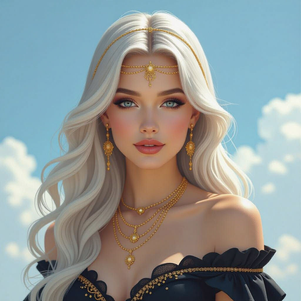 Woman with Platinum Hair and Golden Adornments