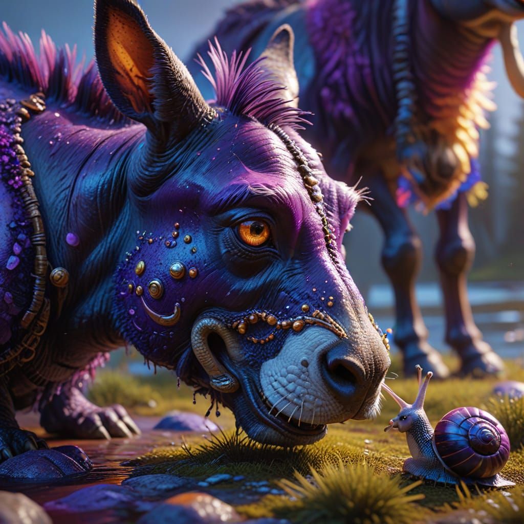 Surreal Fantasy Scene of a Mystic Donkey and Dog with a Colo...