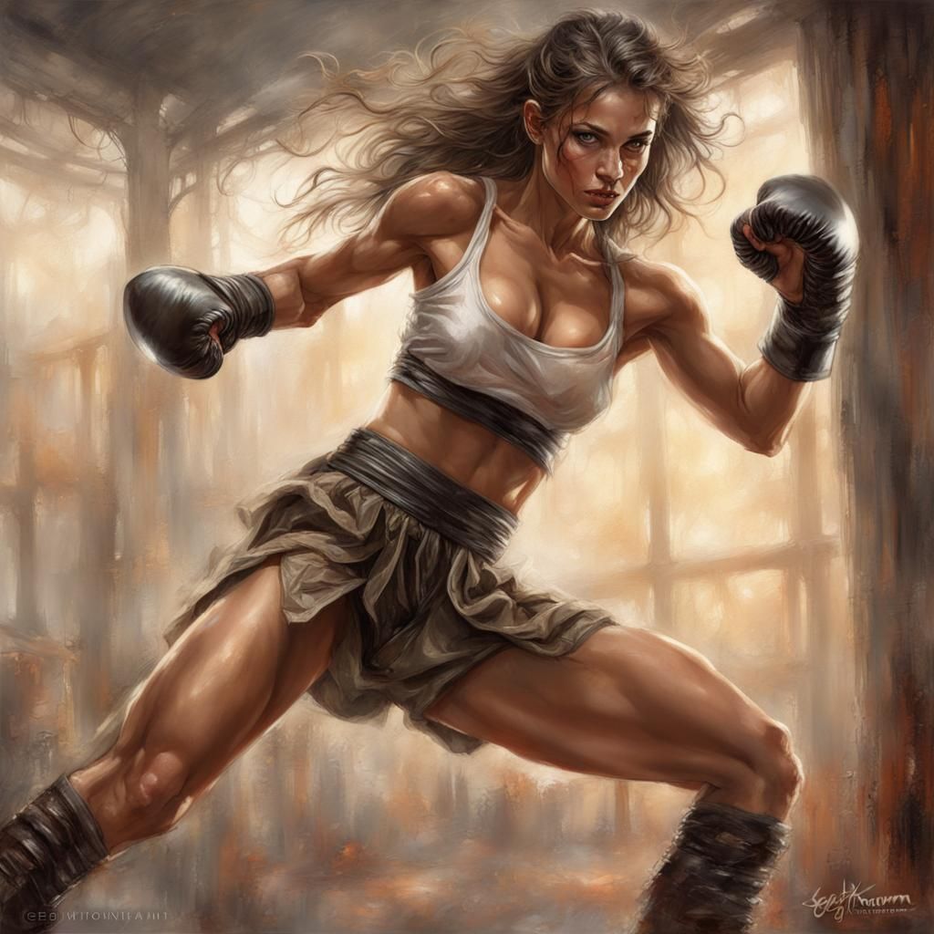 French boxing fighter starting a high kick