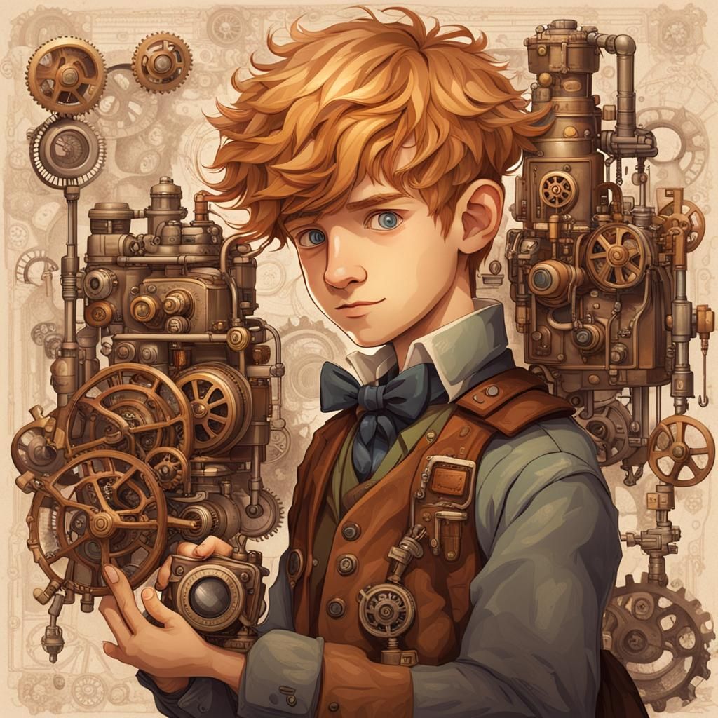 Steampunk Boy with Complicated Gadget