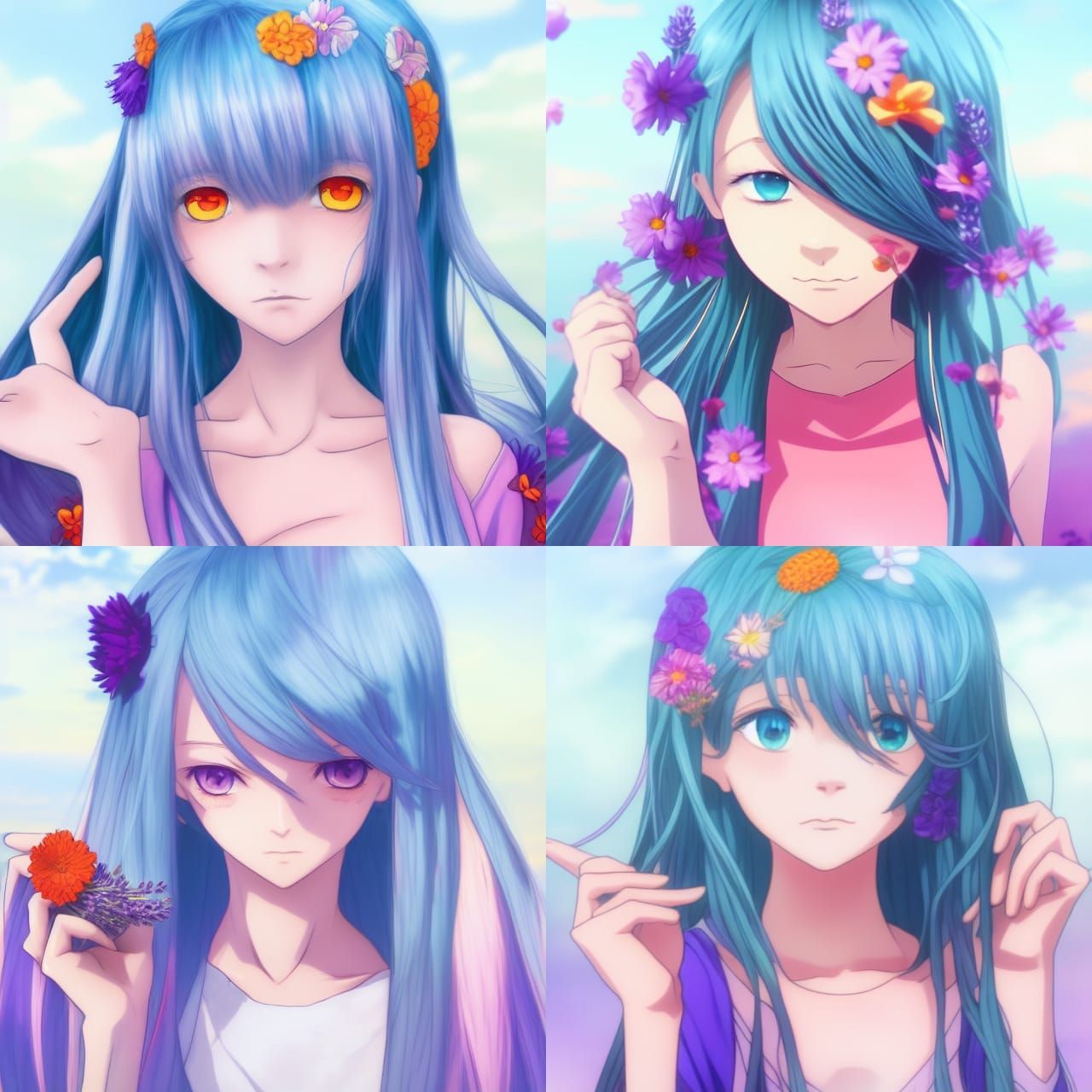 Anime Girl Portrait with Lavender Flower, Key Visual