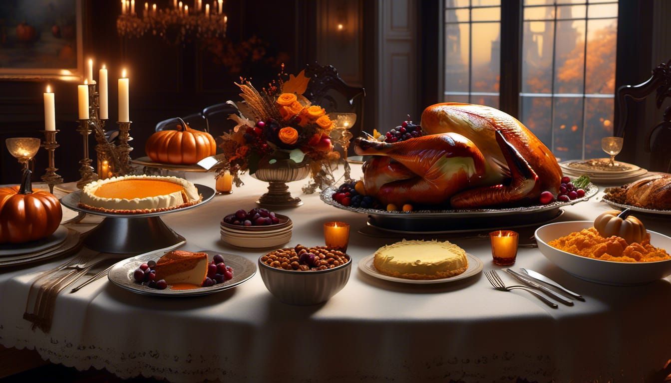 Festive Thanksgiving Feast in Detailed Digital Art