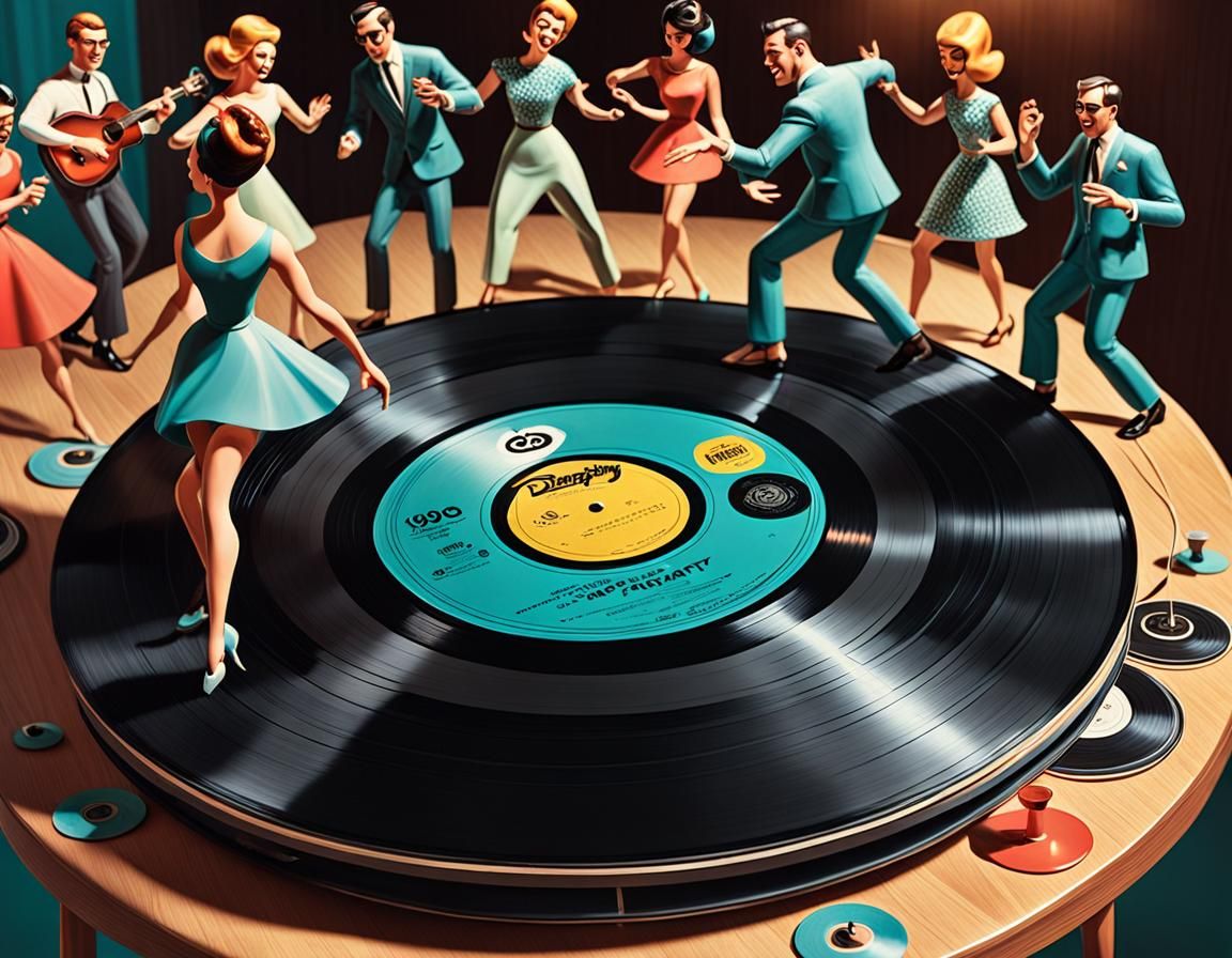 Vinyl Record Topped with 1960s Isometric Dance