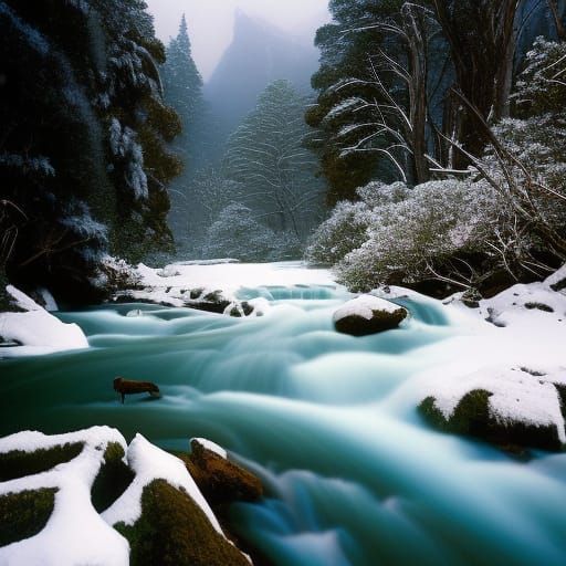 Wallaby by Snowy Tasmanian River: Hyperdetailed Winter Scene