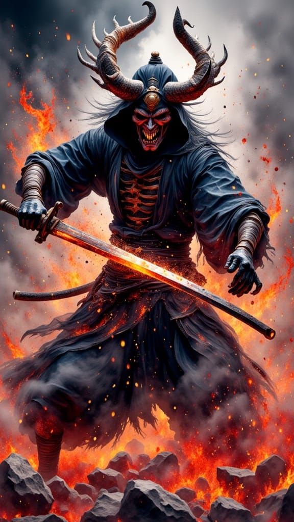 Demon Slayer Battle with Glowing Katanas in Impressionist St...