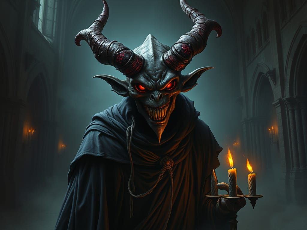 Dark Fiend in Abandoned Cathedral: Gothic Horror