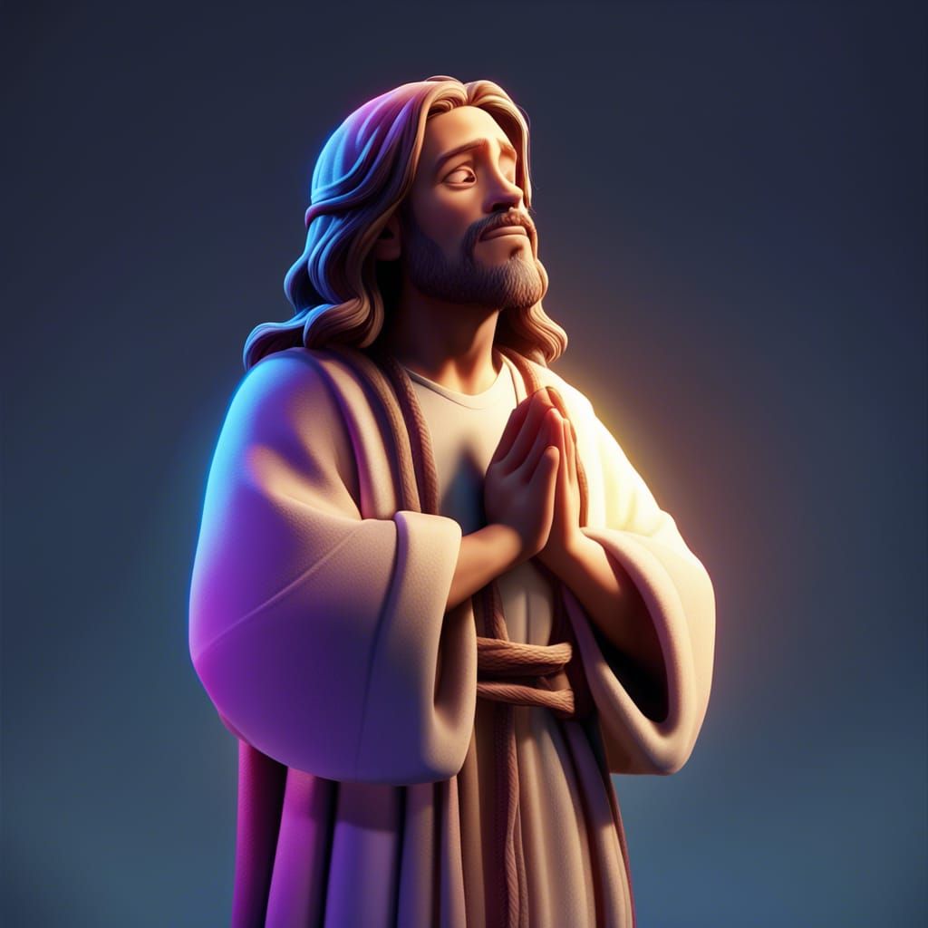 Jesus Praying: Pixar-Style 3D Digital Art