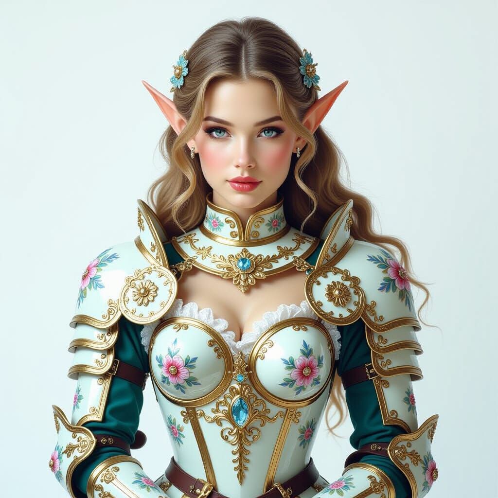 Elf Female in Porcelain Armor with Sfumato Technique