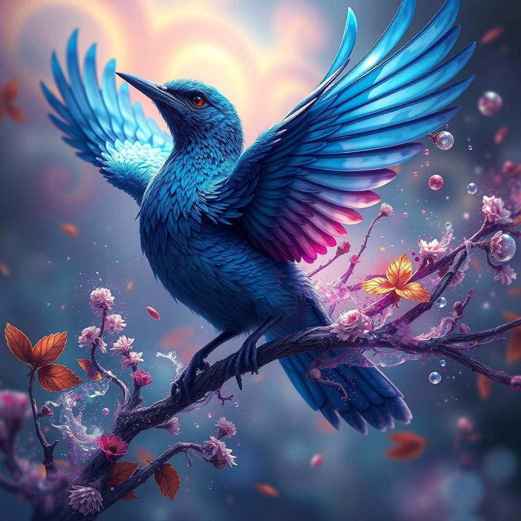 Art Nouveau Bluebird in Detailed Matte Painting