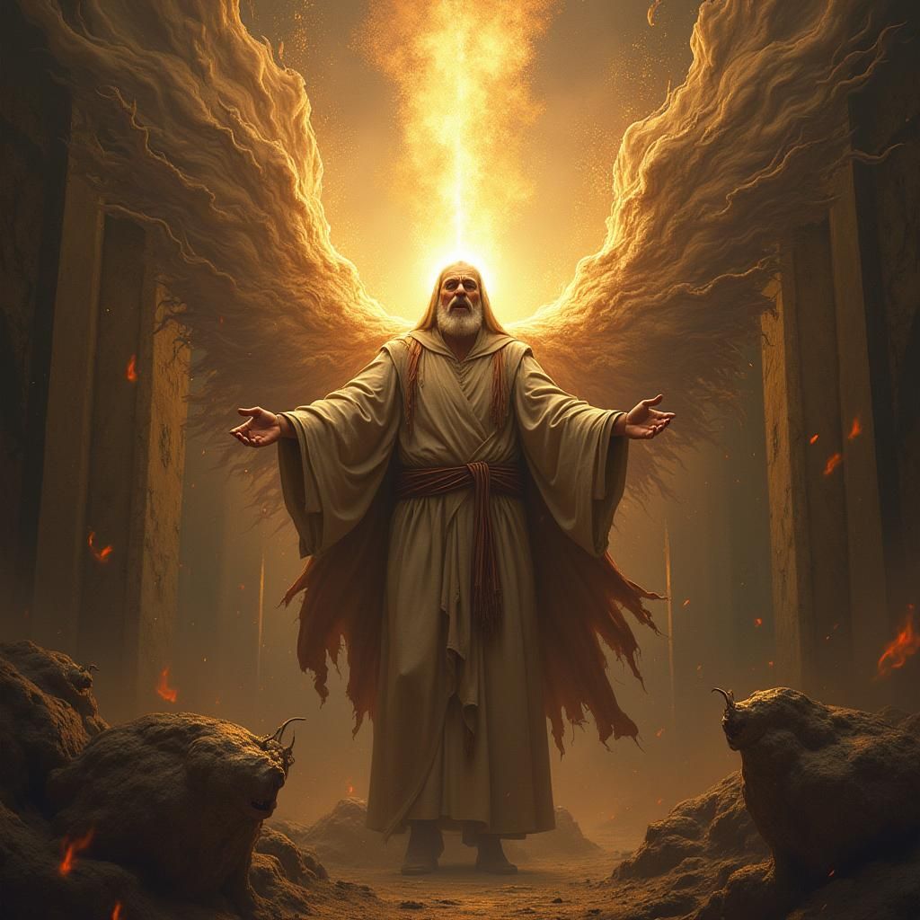 Biblical Scene: Revelation 1:13-18 in Realistic Style