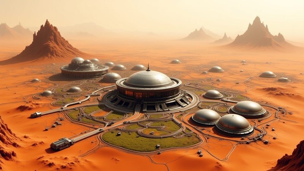 Futuristic Martian Colony in Realistic Sci-Fi Style