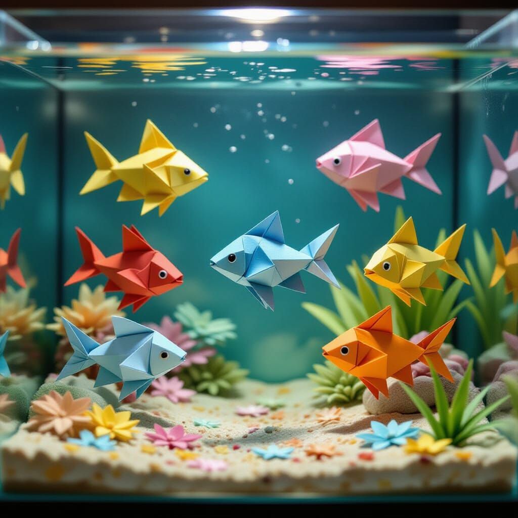 Origami Fish Tank in Soft Focus Papercraft Style