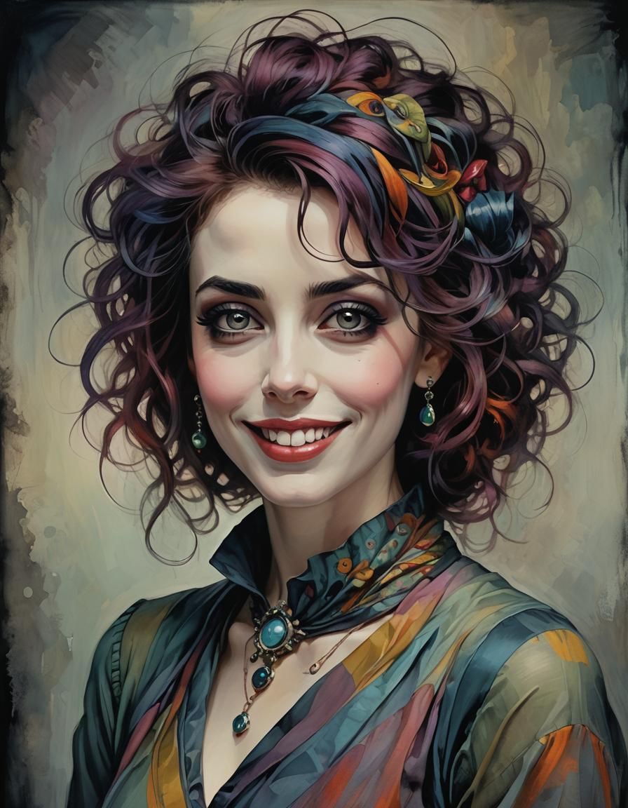 Beautiful women portrait in style of Tim Burton