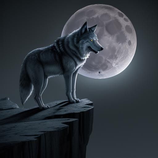 Lone Wolf Howling at Moon on Winter Night