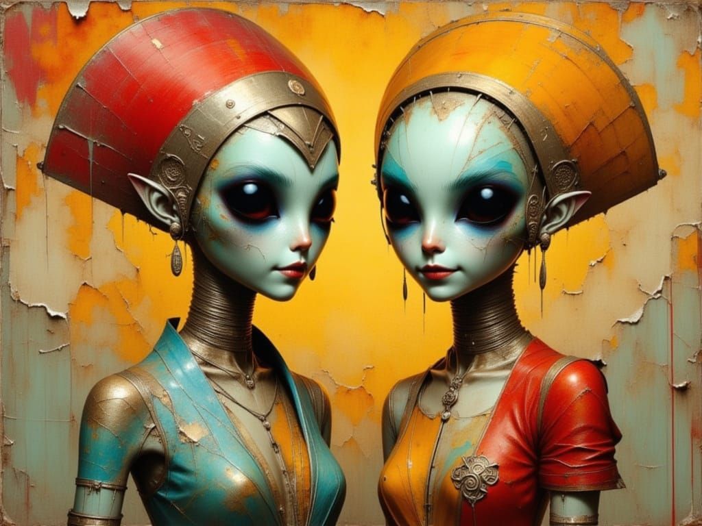 Elegant Aliens Portrait in Ornate Digital Art Style