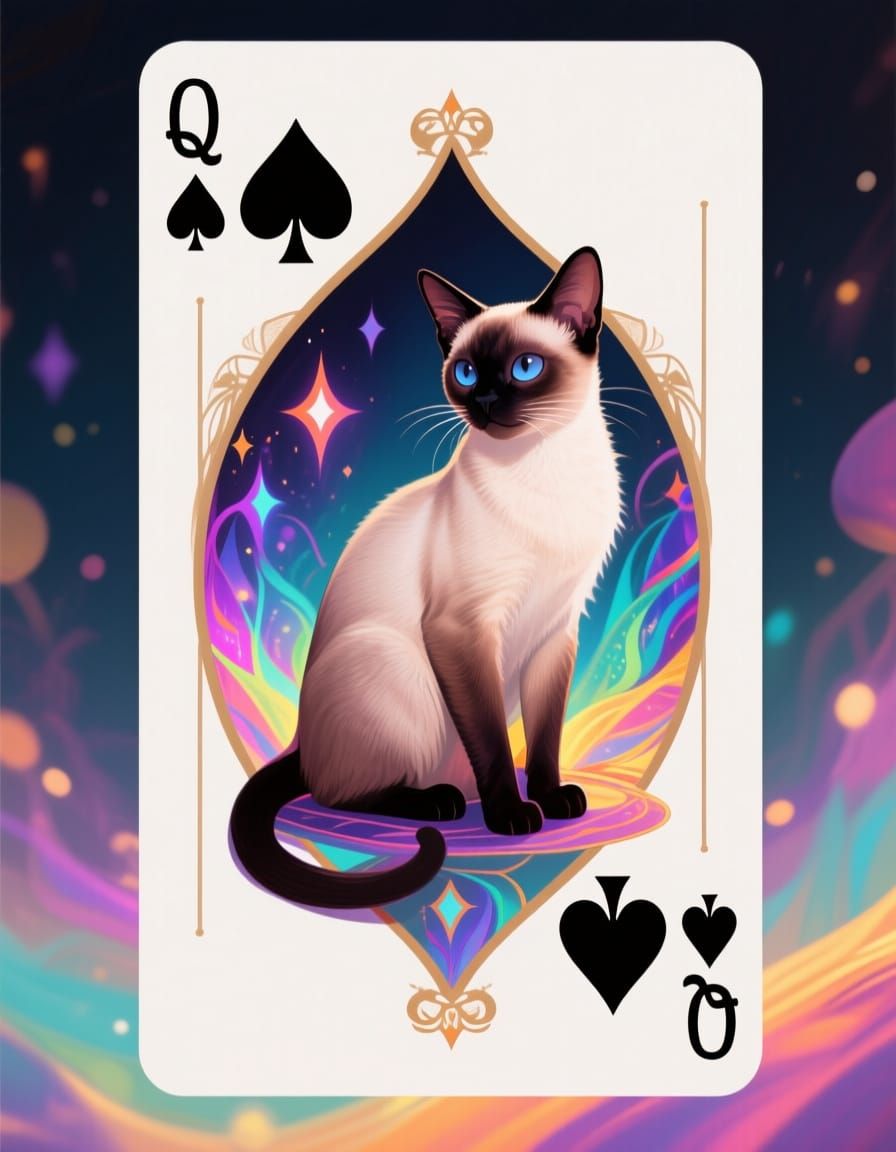 Queen of Spades Siamese Cat on Playing Card