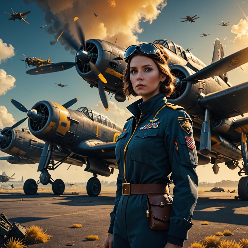 WW2 Pilot in Detailed Matte Painting Style