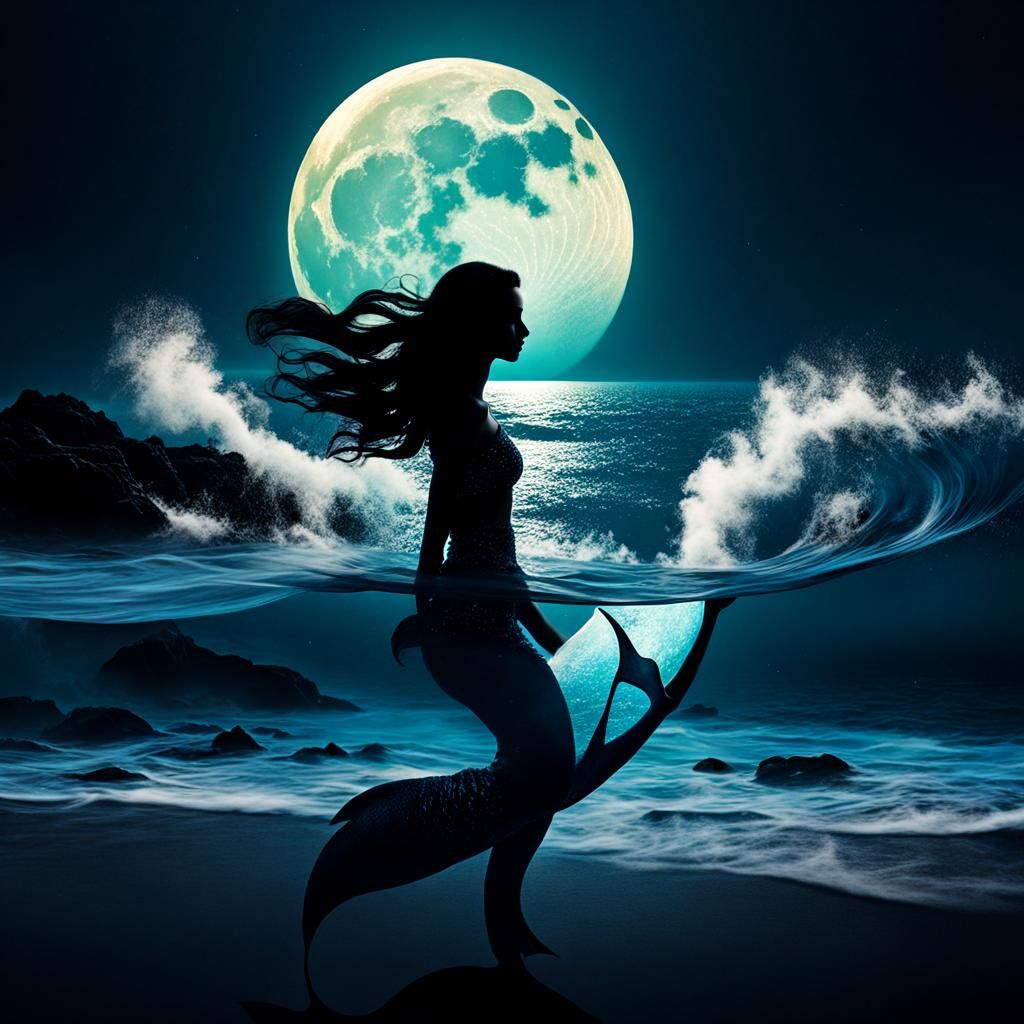 Moonlit Mermaid: A Double Exposure Ocean Dream