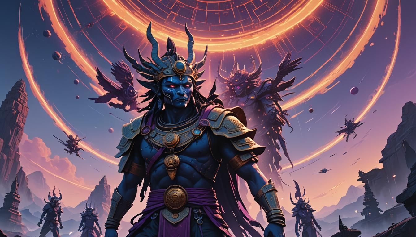 Ethereal Warriors in Sacred Cosmic Dance