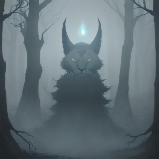 Ethereal Ghost Caracal in Haunted Forest, Surrealism