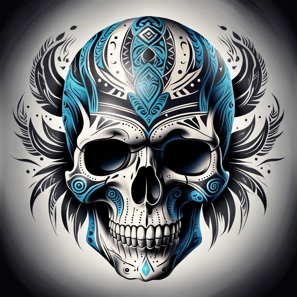 Tribal Tattoo Art on Human Skull