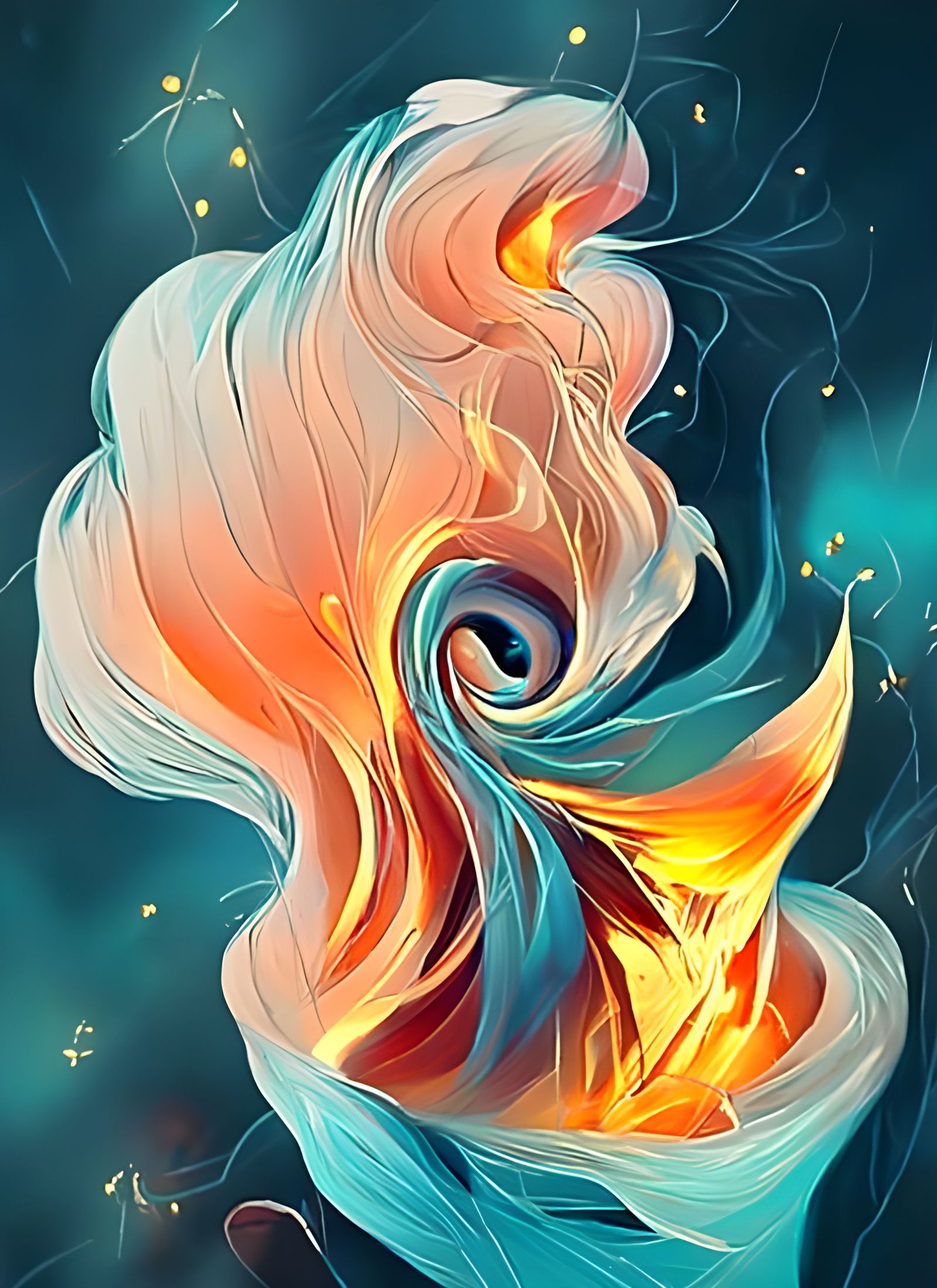 Luminescent Fire Elemental in Ethereal Landscape