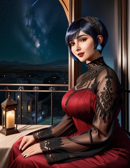 Middle Eastern Woman Watching Stars: Realistic Portrait