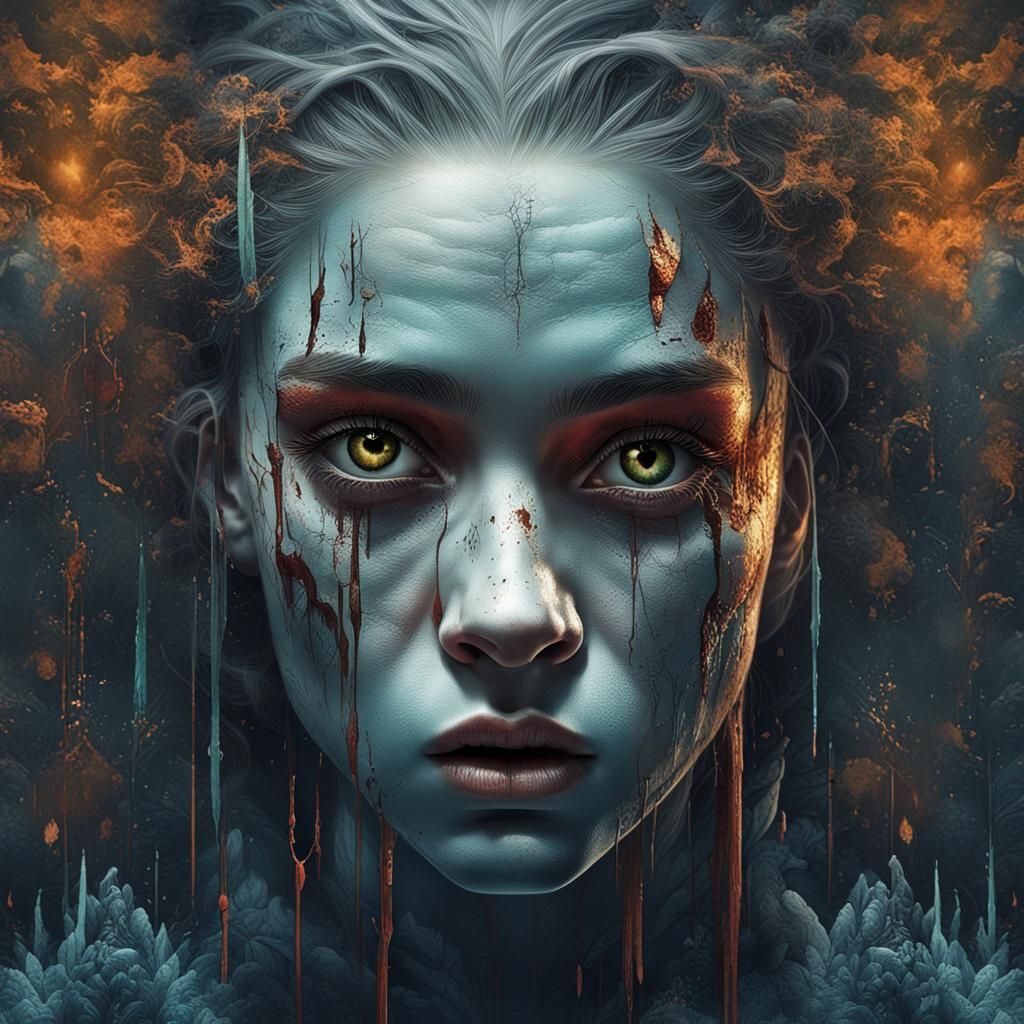 Sad Woman's Portrait in Detailed Matte Painting
