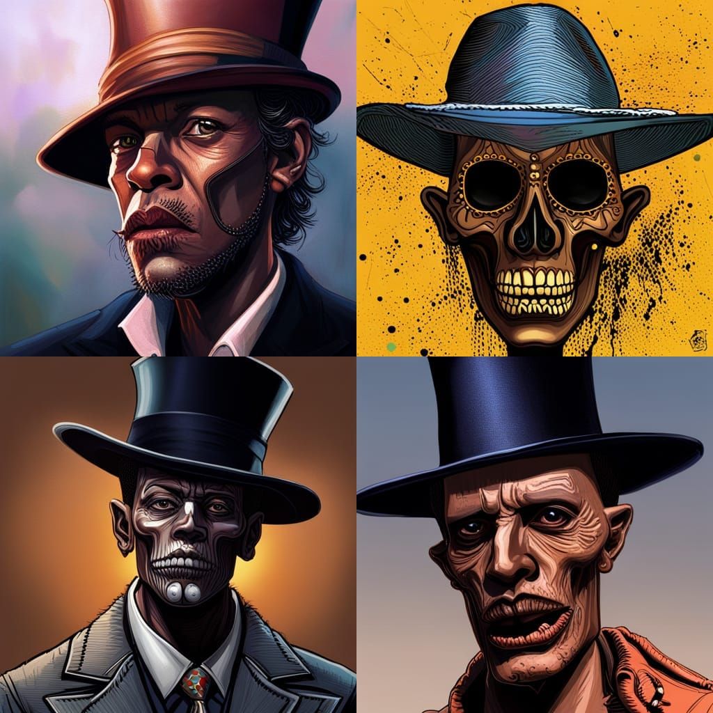 Hyperrealistic Baron Samedi in Colorful Splash Art