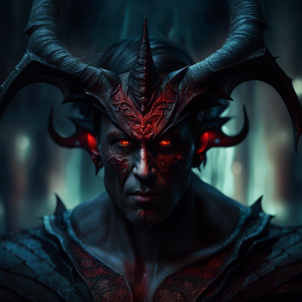 Dramatic Devil Portrait with Bat Wings