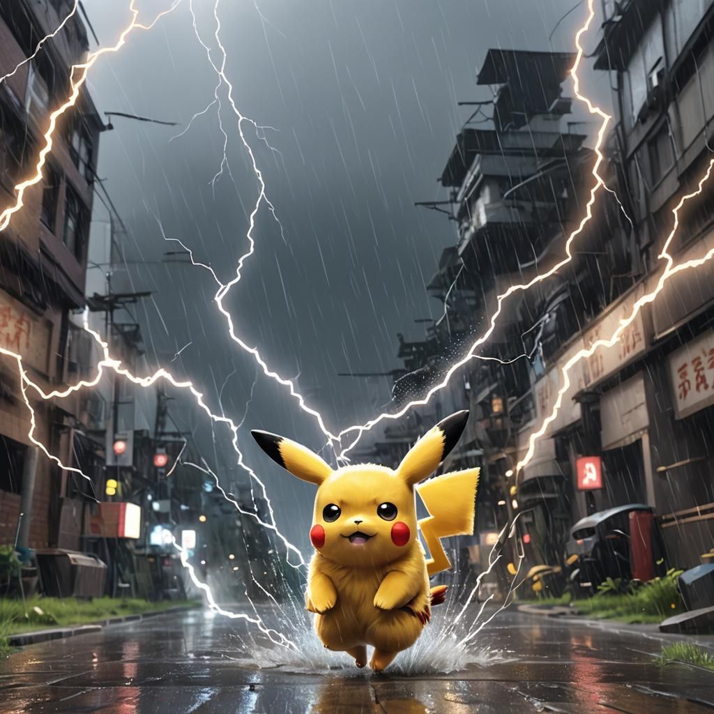 Pikachu Runs Through Storm: 3D Anime Art