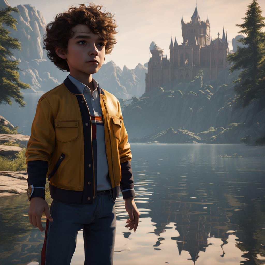 Fantasy Art of Boy with Curly Hair by Lake