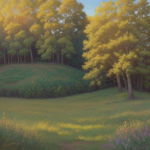 Impressionist Landscape with Golden Hour Colors