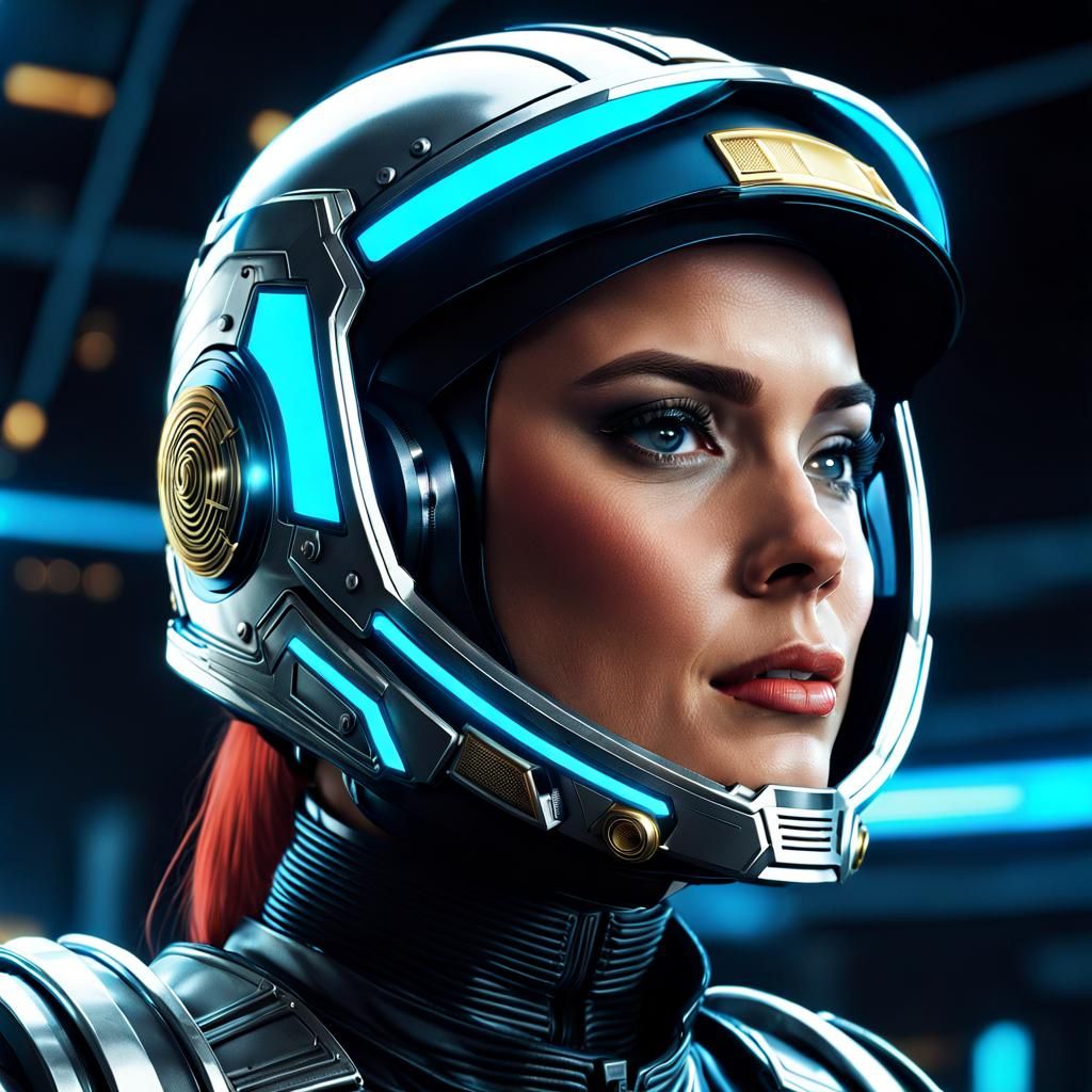Cyberpunk Space Woman with Advanced Helmet