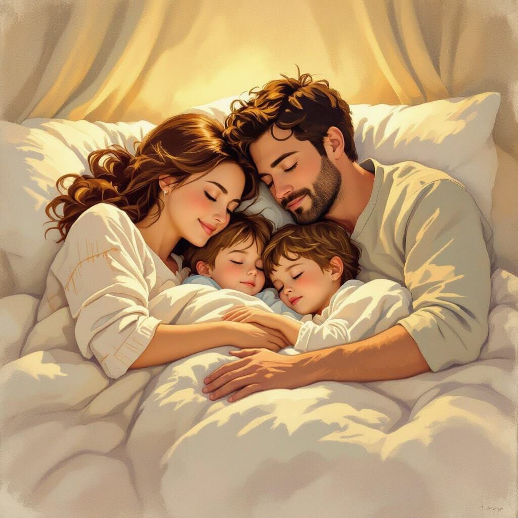 Peaceful Family Asleep in Cozy Bed