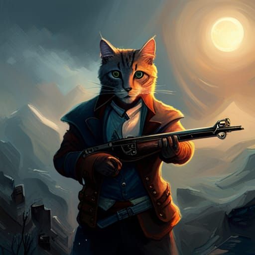Tabby Cat Bard Vampire Hunter in Horror Style