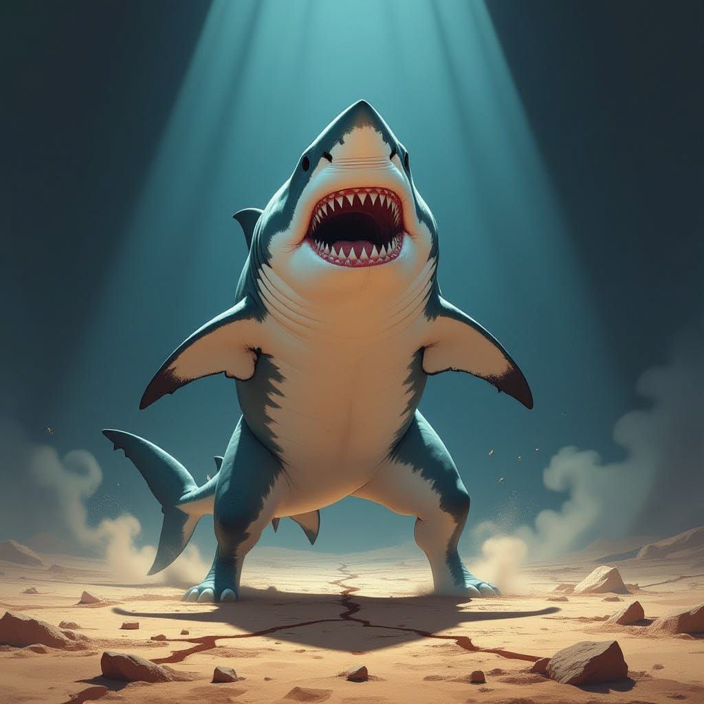 Colossal Shark Dances on Land with Sharp Teeth