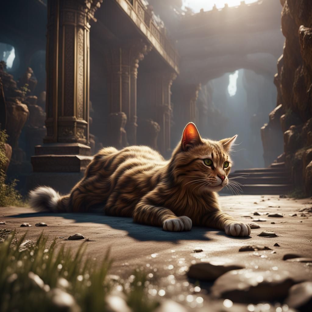 Giant Cat Rolling: Fantasy Concept Art