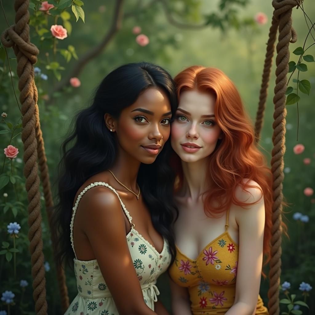 Joyful Female Friends in Whimsical Impressionist Style