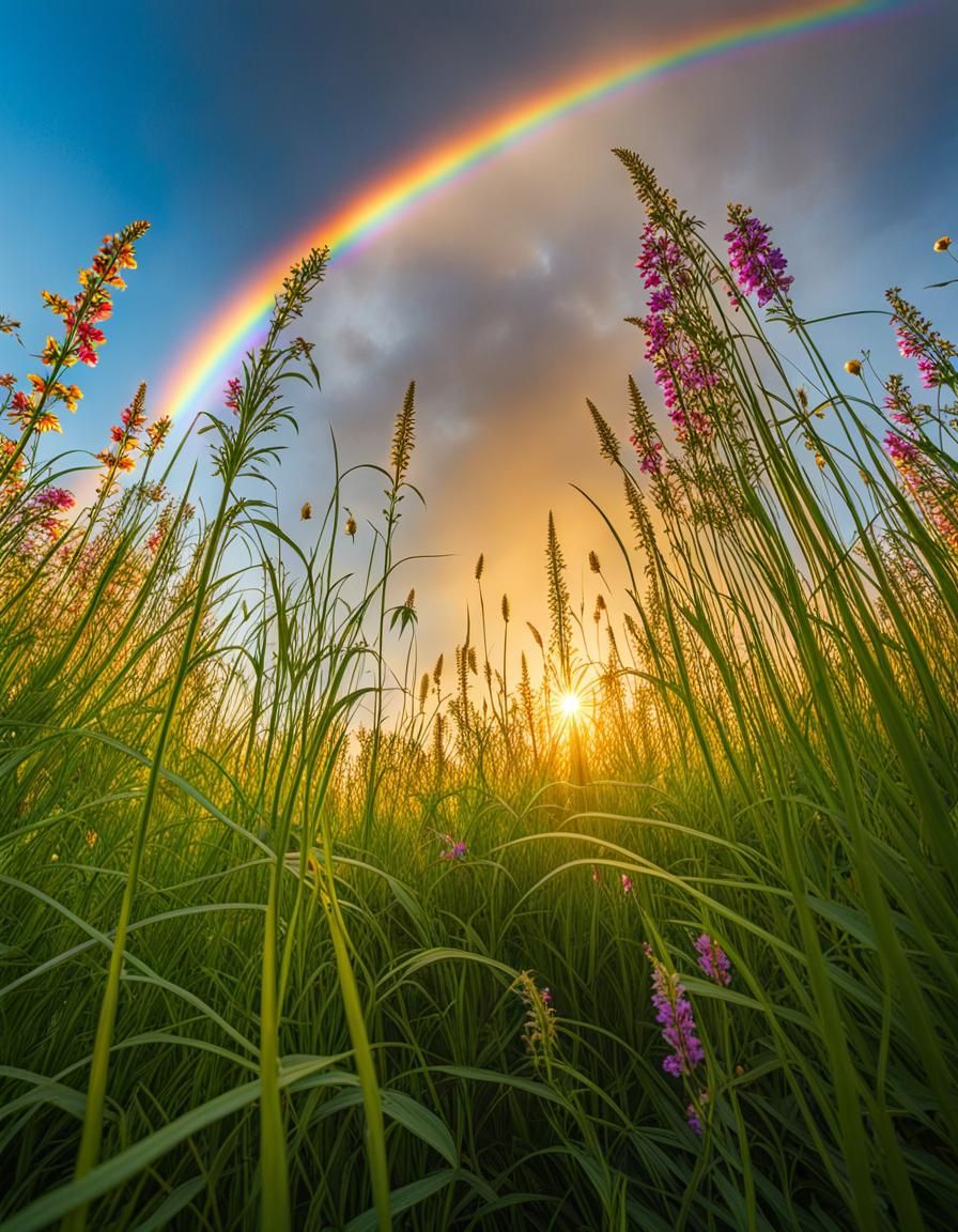 Worm's-Eye View of Wildflowers at Magic Hour