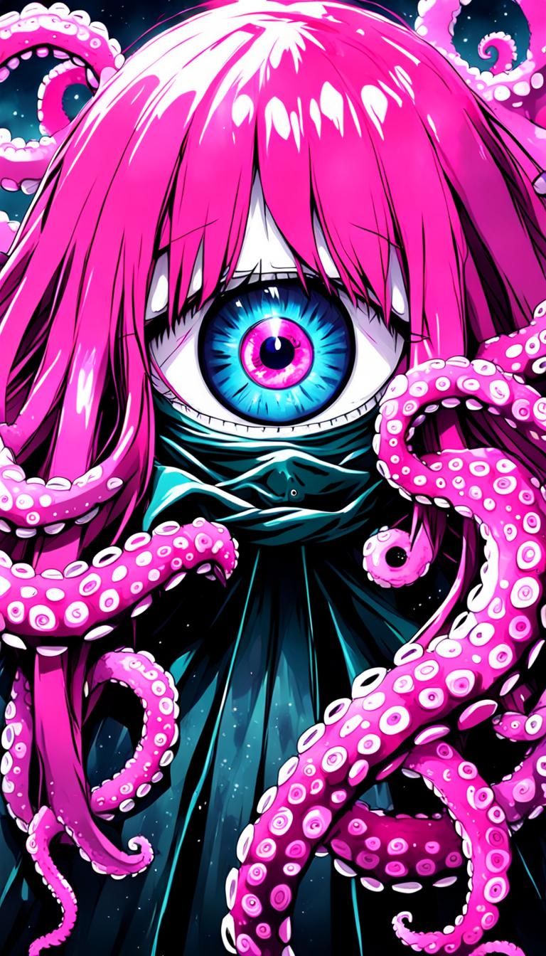Anime Style Tentacle Hybrid with Mismatched Eyes