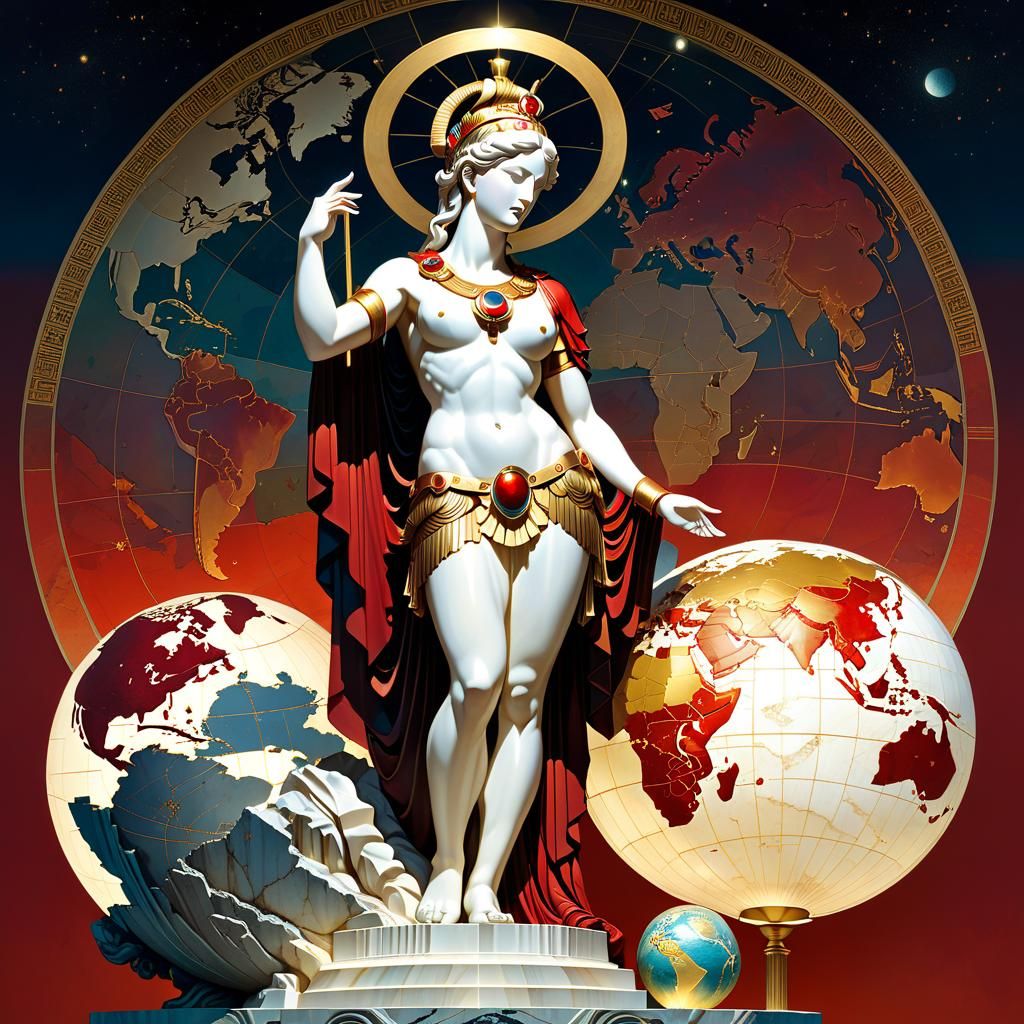 World Map Statue in Greco-Roman Neoclassical Style