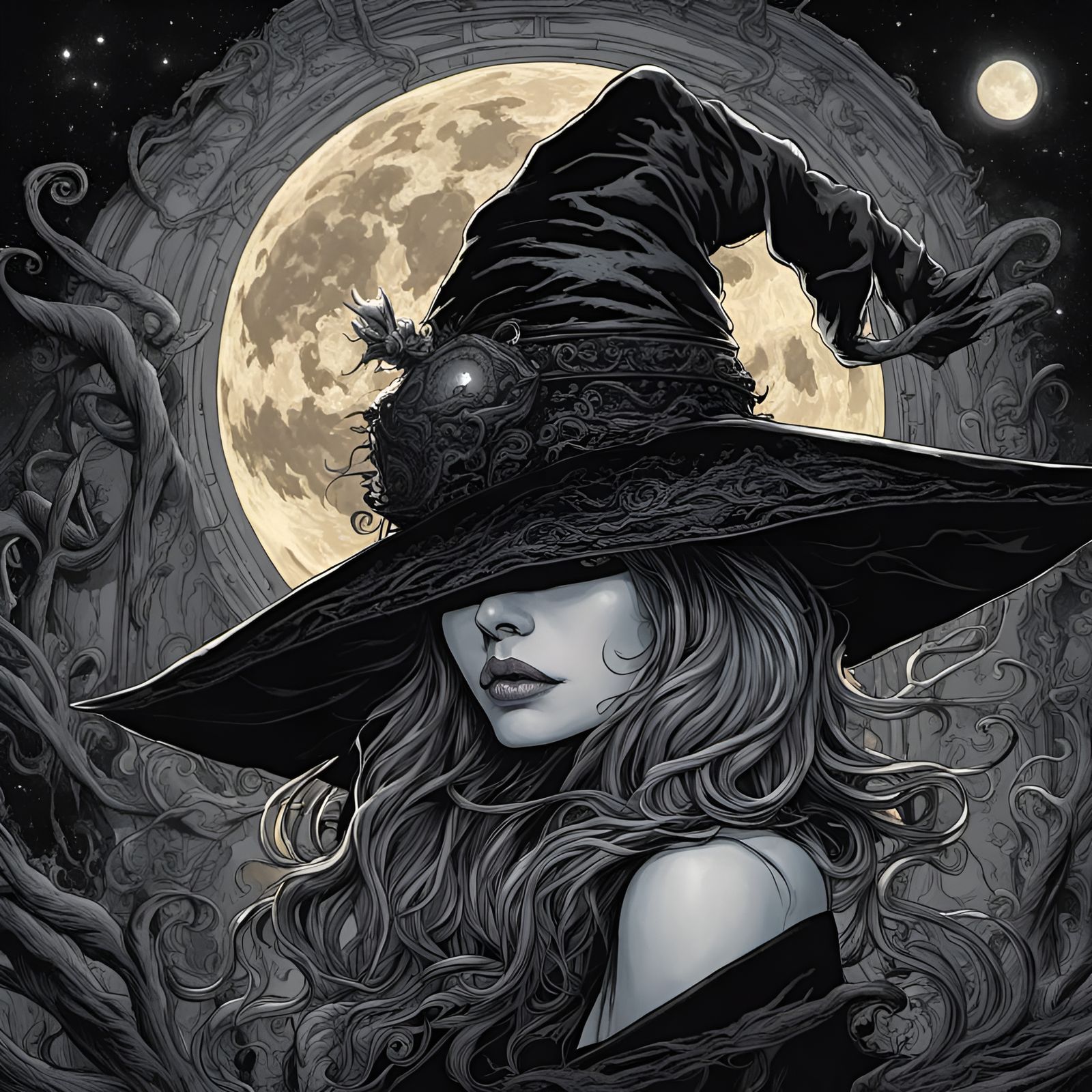 Eldritch Gothic Witch Under the Lunar Moonlight