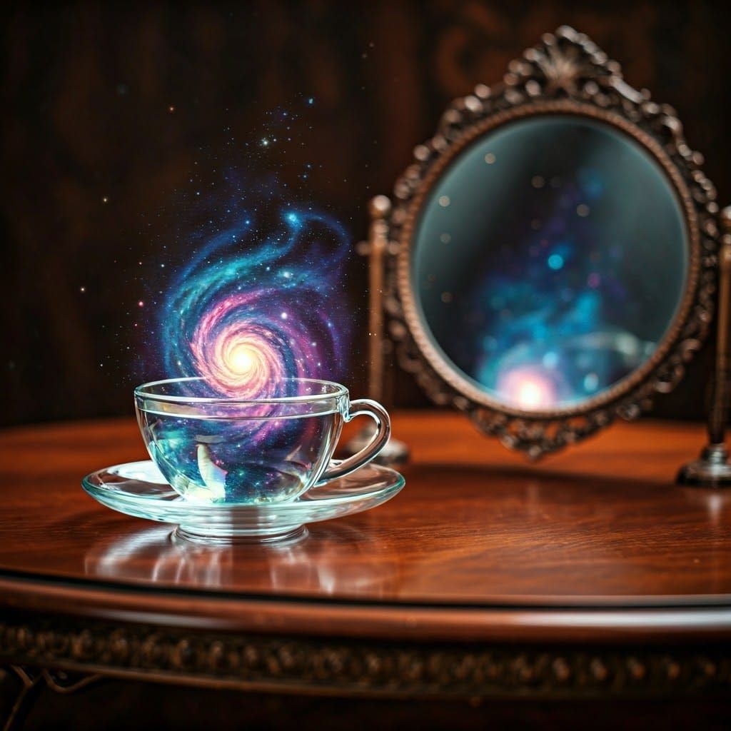 Galaxy Teacup Reflecting a Cosmic Figure