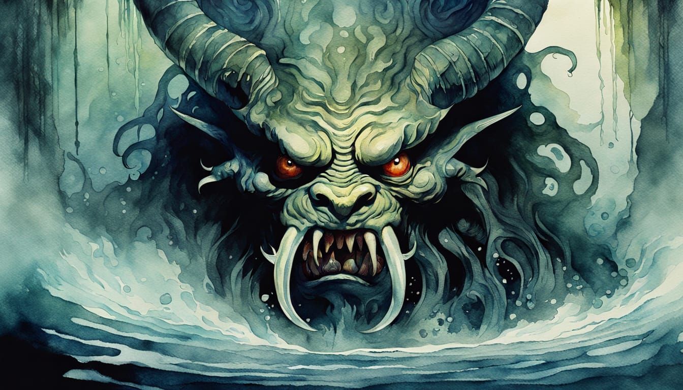 Eerie Demon Lurking: A Watercolor Masterpiece