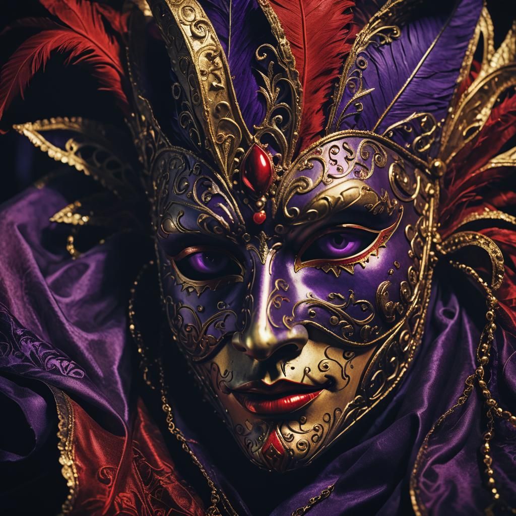 Eerie Mardi Gras Mask in Dark Oil Painting Style