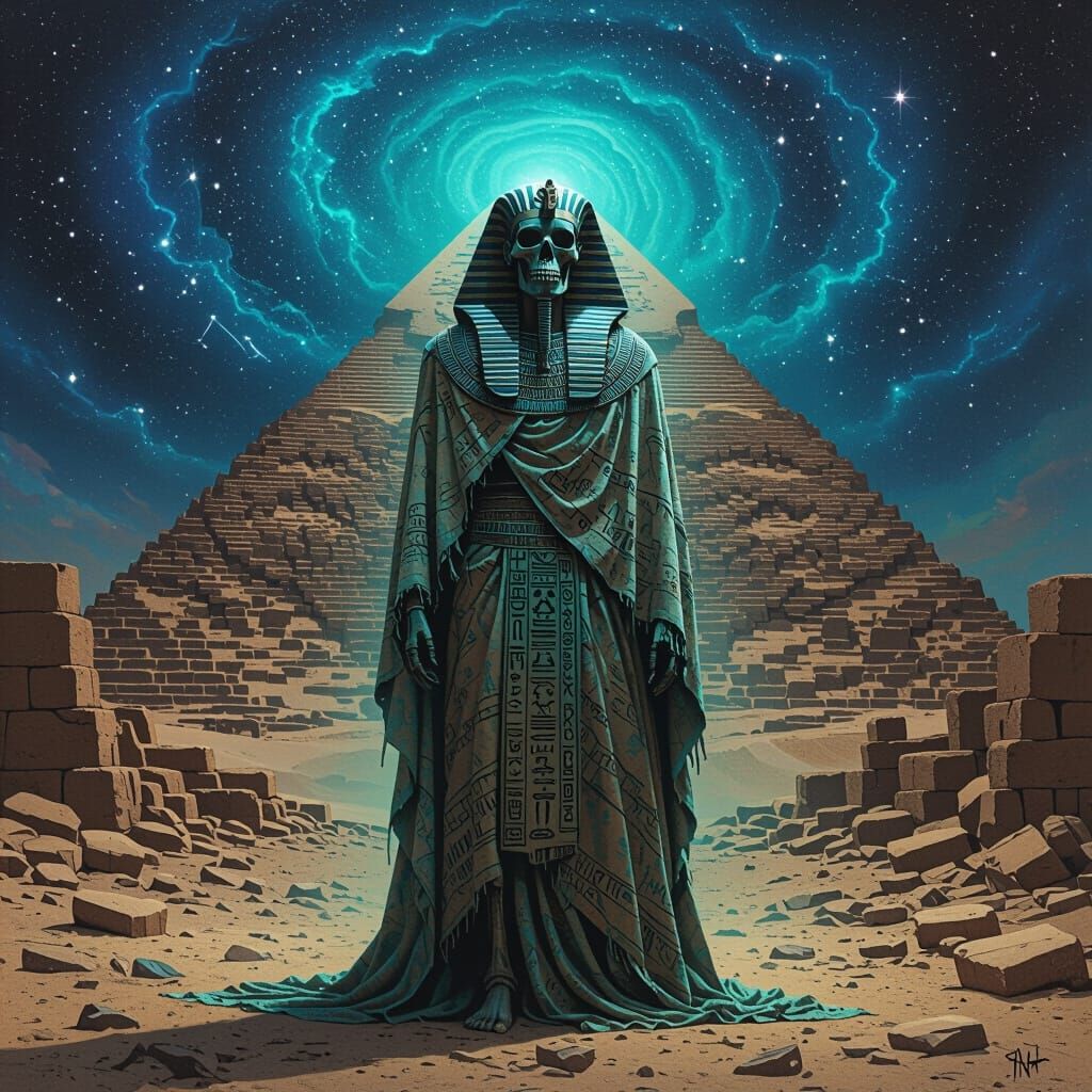 Ethereal Pharaoh in Gritty Spray Paint Art