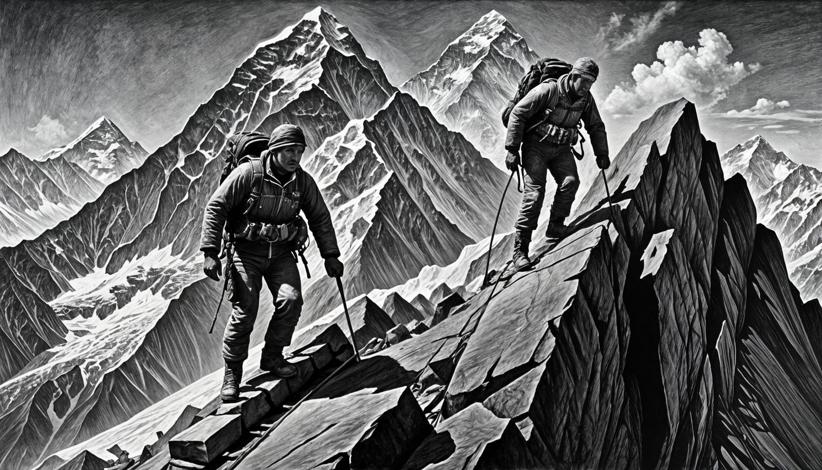 Vintage-Inspired Illustration of Hillary and Norgay's Histor...