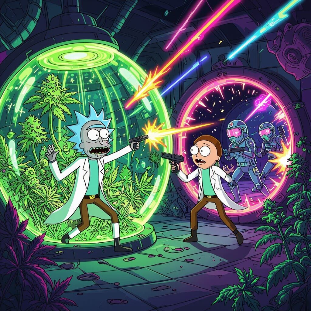 Psychedelic Sci-Fi Scene with Alien Police