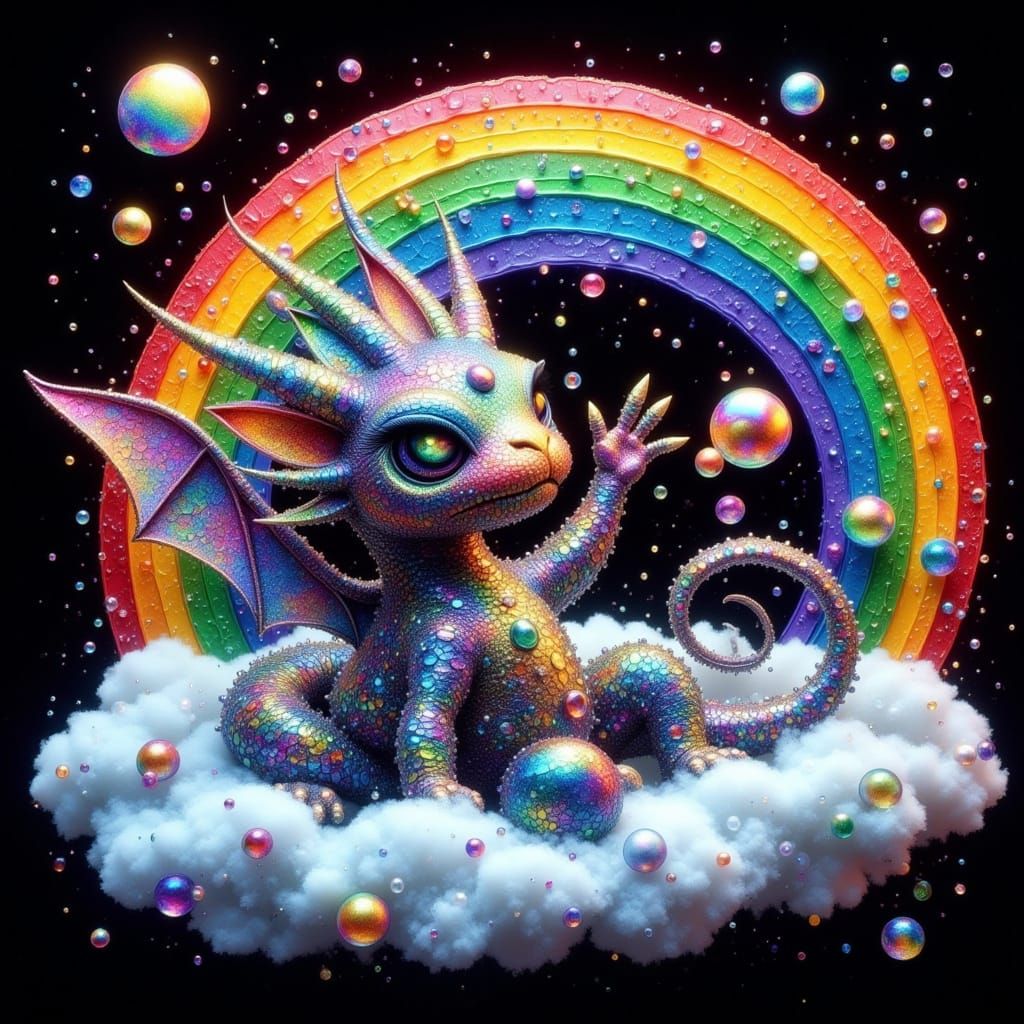 Cracked Glass Dragon and Alien in Neon Grunge Style